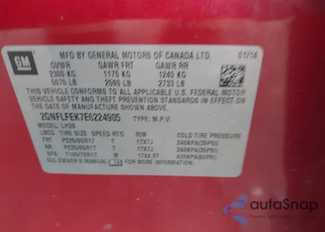 2014 Chevrolet Equinox 1Lt from USA, damaged, VIN 2GNFLFEK7E6224905